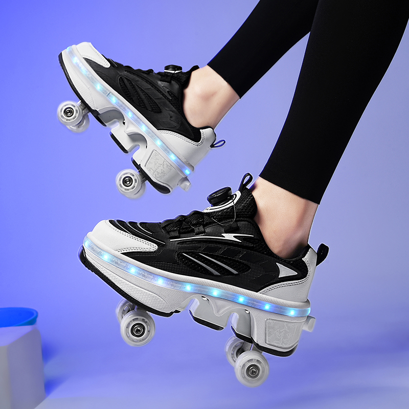 Men'S Shoes Professional - Double-Row Four-Wheel Roller Skating Shoes LED